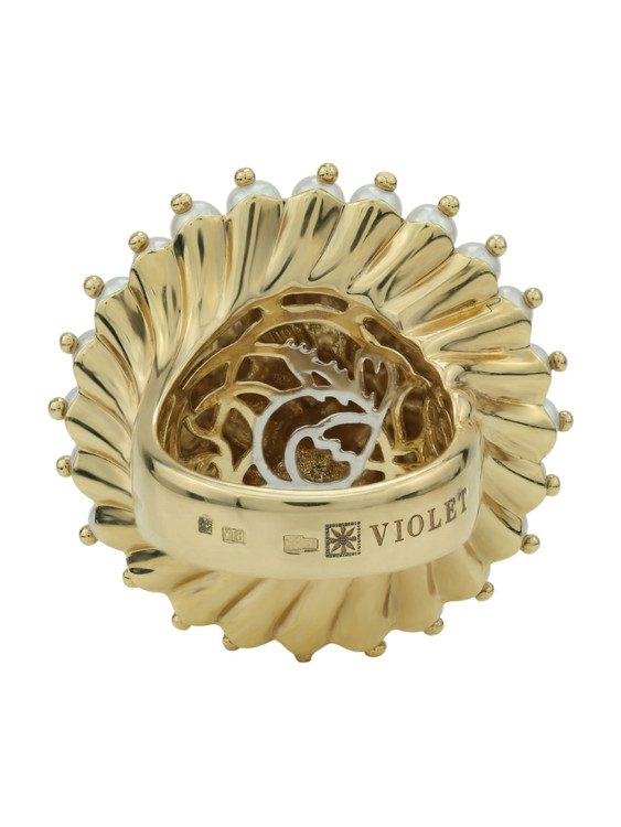 Кольцо из лимонного золота c эмаль и жемчугом