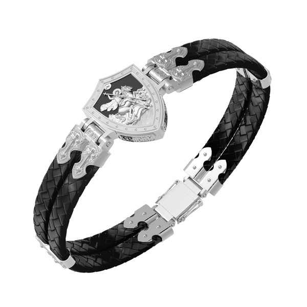 Браслет из белого золота c шнурком и ониксом