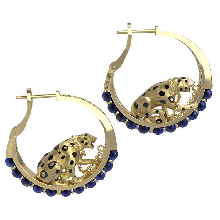 Серьги из лимонного золота c эмаль и лазуритом