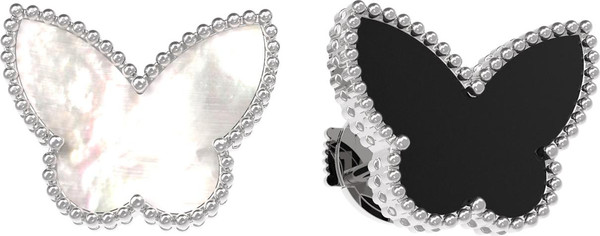 Серьги из белого золота c ониксом и перламутром