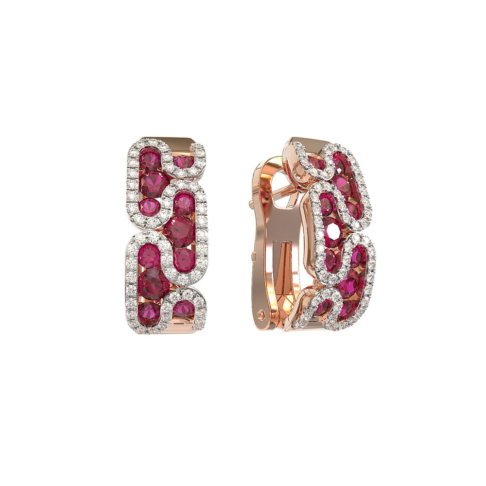 Серьги из золота c бриллиантами и рубином