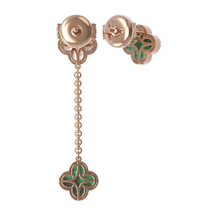 Серьги из золота c бриллиантами, малахитом и перламутром