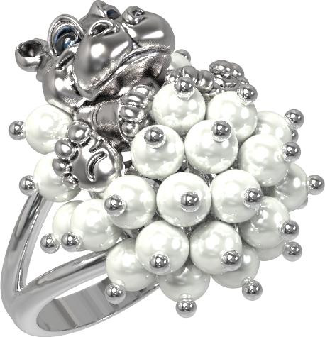 Кольцо из белого золота c эмаль и жемчугом