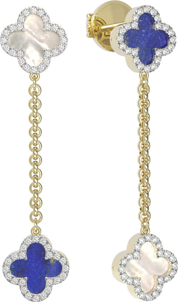 Серьги из лимонного золота c бриллиантами, лазуритом и перламутром