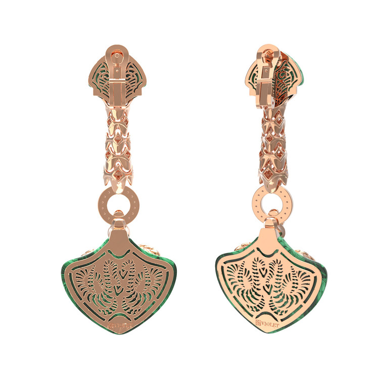 Серьги из золота c бриллиантами и малахитом