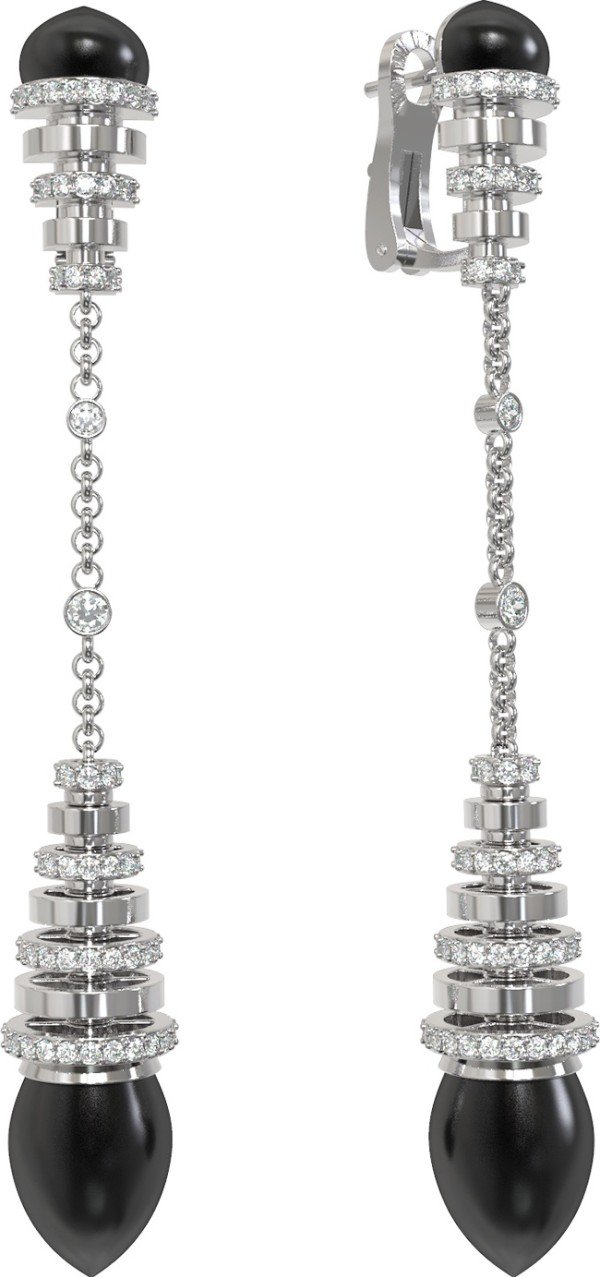 Серьги из белого золота c бриллиантами и ониксом