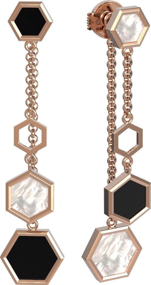 Серьги из золота c ониксом и перламутром