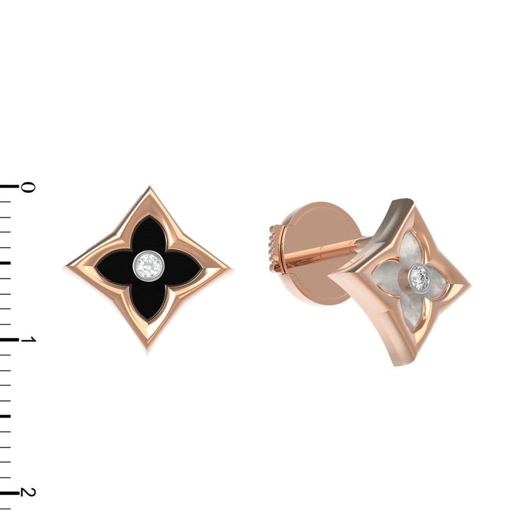 Серьги из золота c бриллиантами, ониксом и перламутром