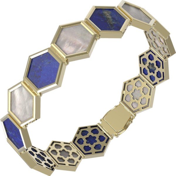 Браслет из лимонного золота c лазуритом и перламутром