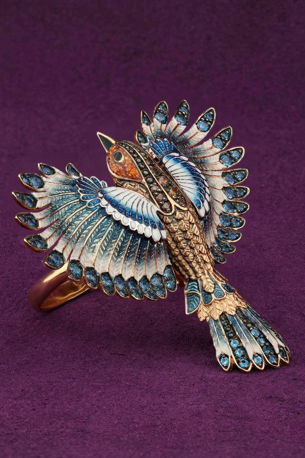 Кольцо из золота c эмаль и фианитом