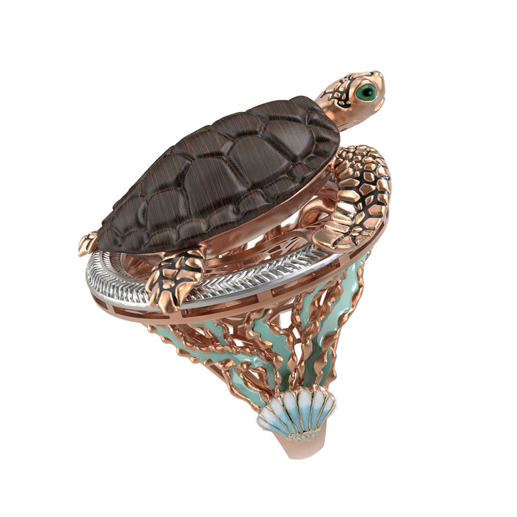 Кольцо из золота c эмаль и железным деревом