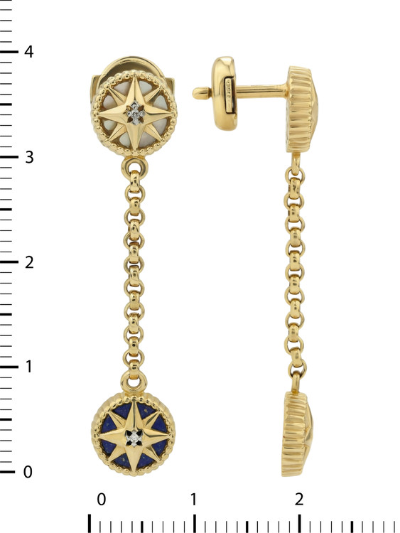 Серьги из лимонного золота c бриллиантами, лазуритом и перламутром