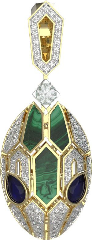 Подвеска из лимонного золота c бриллиантами, сапфиром и малахитом