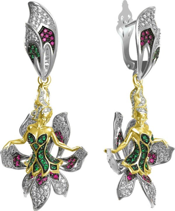 Серьги из белого золота c фианитом