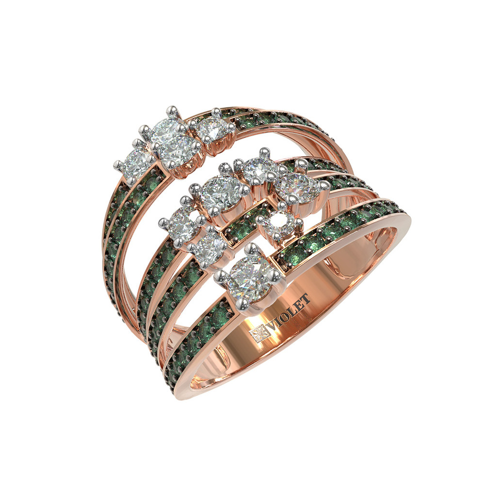 Кольцо из золота c бриллиантами и изумрудом