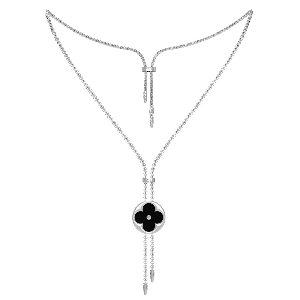 Колье из белого золота c ониксом и перламутром