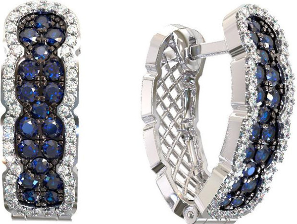 Серьги из белого золота c бриллиантами и сапфиром