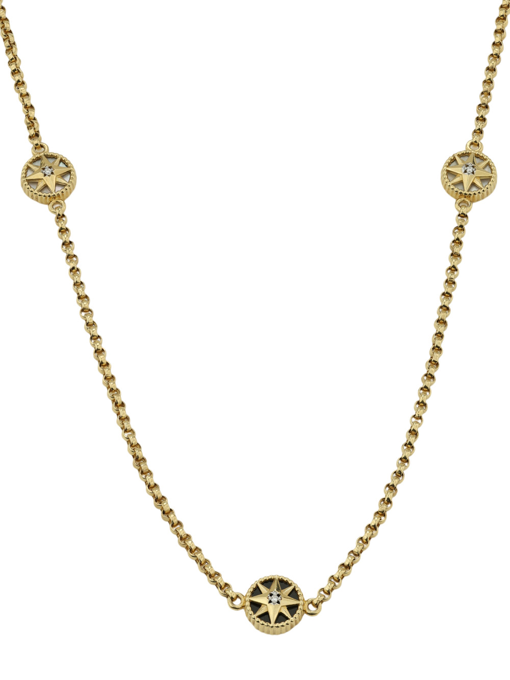 Колье из лимонного золота c бриллиантами, ониксом и перламутром