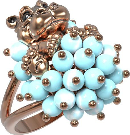 Кольцо из золота c эмаль и бирюзой