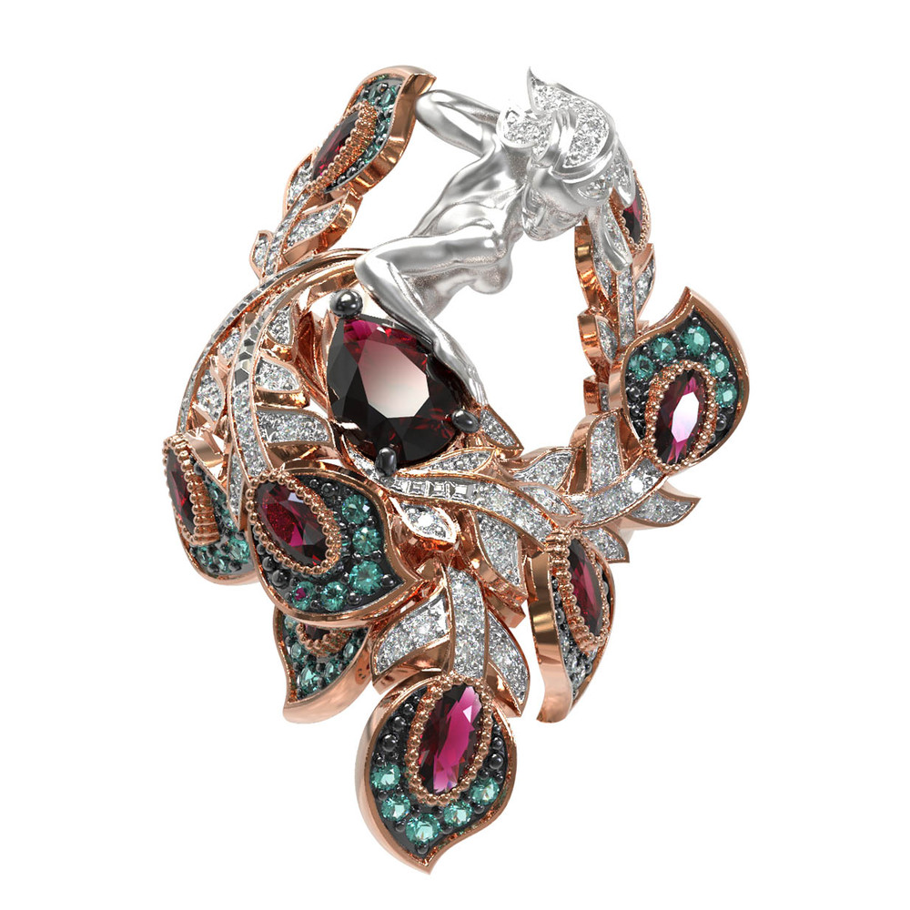 Кольцо из золота c фианитом и гранатом