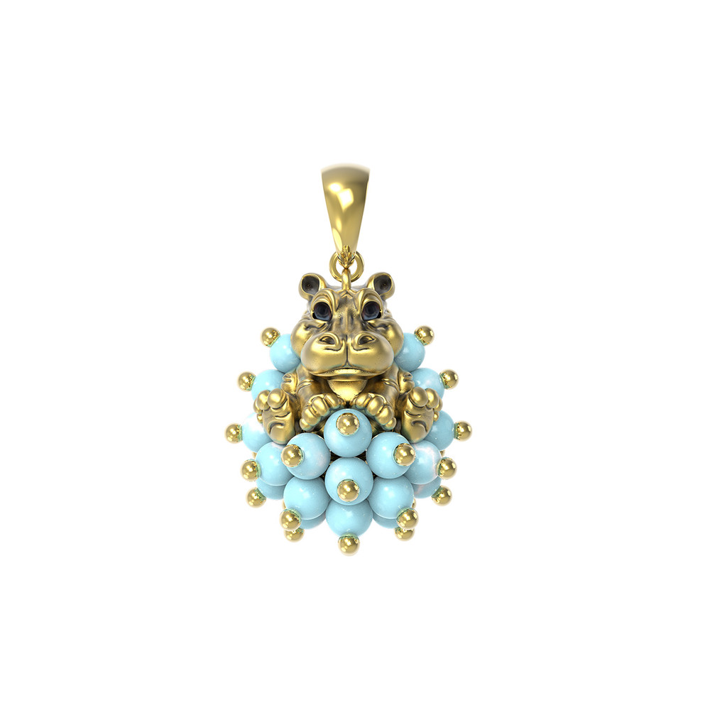 Подвеска из лимонного золота c эмаль и бирюзой