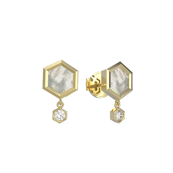 Серьги из лимонного золота c бриллиантами и перламутром