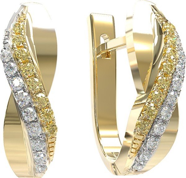 Серьги из лимонного золота c бриллиантами и сапфиром