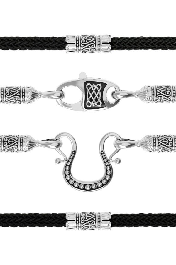 Шнурок шёлковый из белого золота c шёлковым шнурком