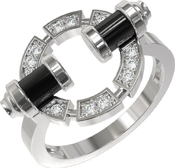Кольцо из белого золота c бриллиантами и ониксом