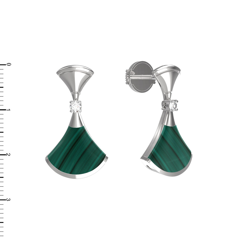 Серьги из белого золота c бриллиантами и малахитом