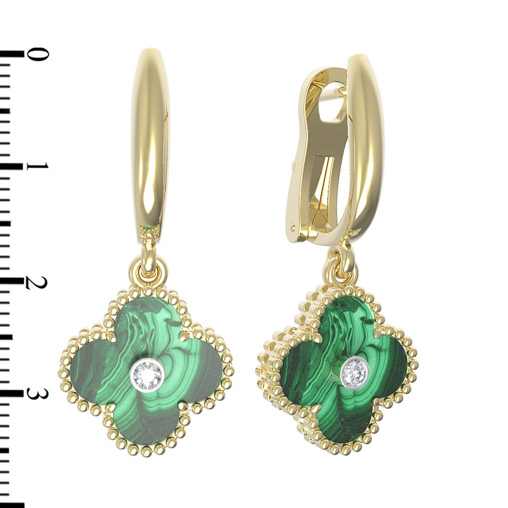 Серьги из лимонного золота c бриллиантами и малахитом