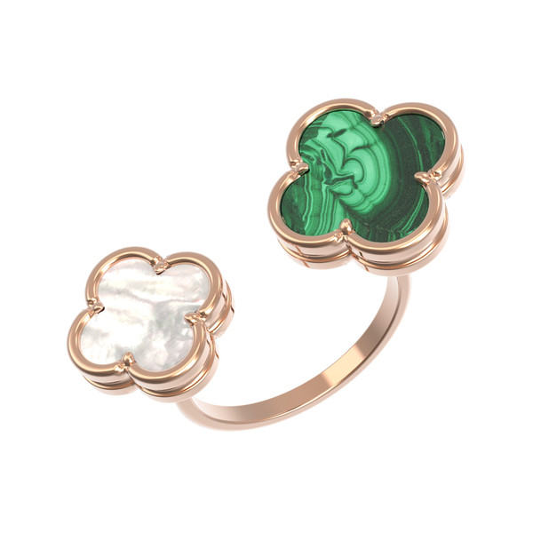 Кольцо из золота c малахитом и перламутром