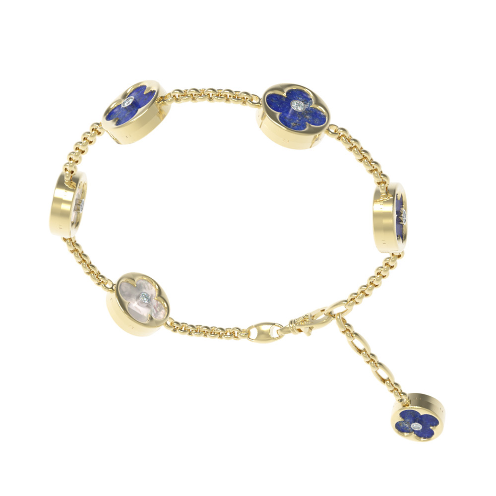 Браслет из лимонного золота c бриллиантами, лазуритом и перламутром
