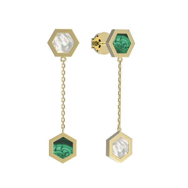 Серьги из лимонного золота c малахитом и перламутром