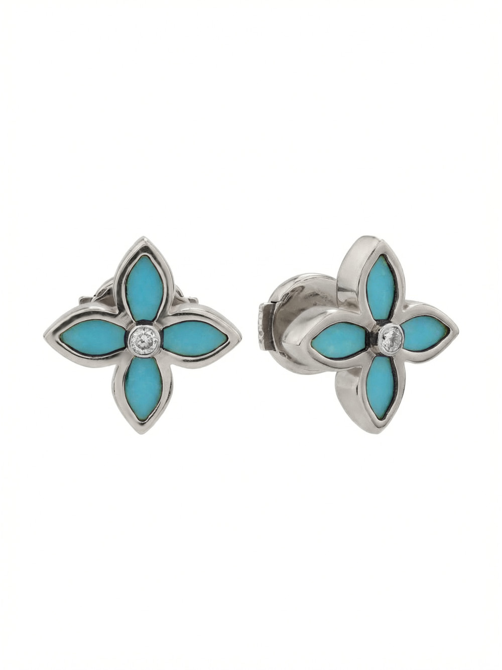Серьги из белого золота c бриллиантами и бирюзой