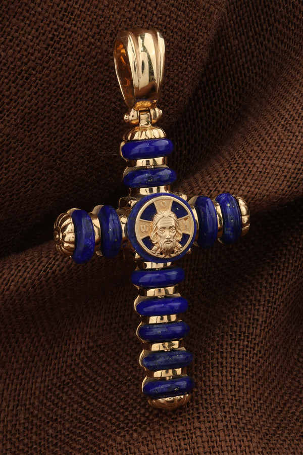 Крест из золота c лазуритом