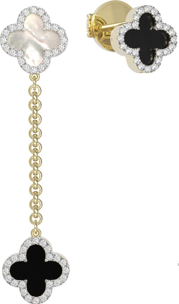 Серьги из лимонного золота c бриллиантами, ониксом и перламутром