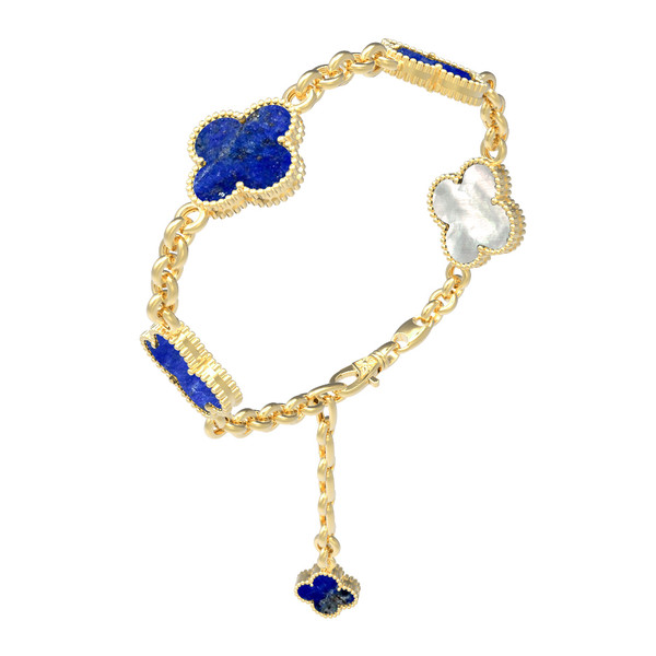 Браслет из лимонного золота c лазуритом и перламутром