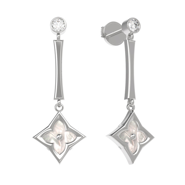 Серьги из белого золота c фианитом и перламутром