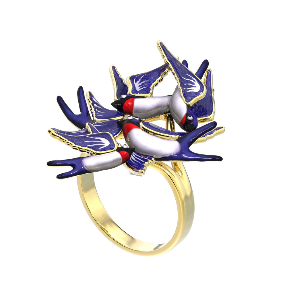 Кольцо из лимонного золота c эмаль