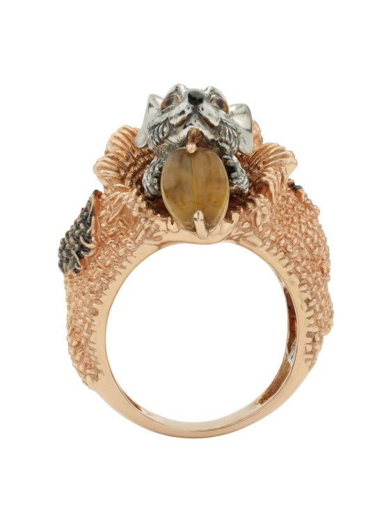 Кольцо из золота c эмаль и янтарём