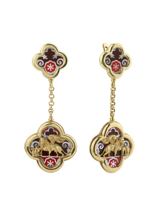 Серьги из лимонного золота c эмаль и перламутром