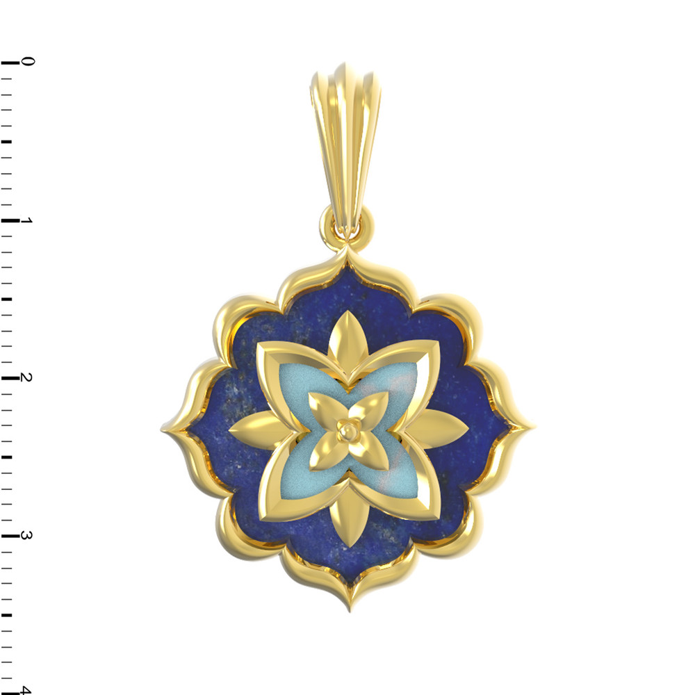 Подвеска из лимонного золота c бирюзой и лазуритом