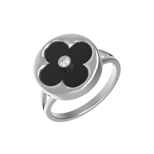 Кольцо из белого золота c бриллиантами и ониксом