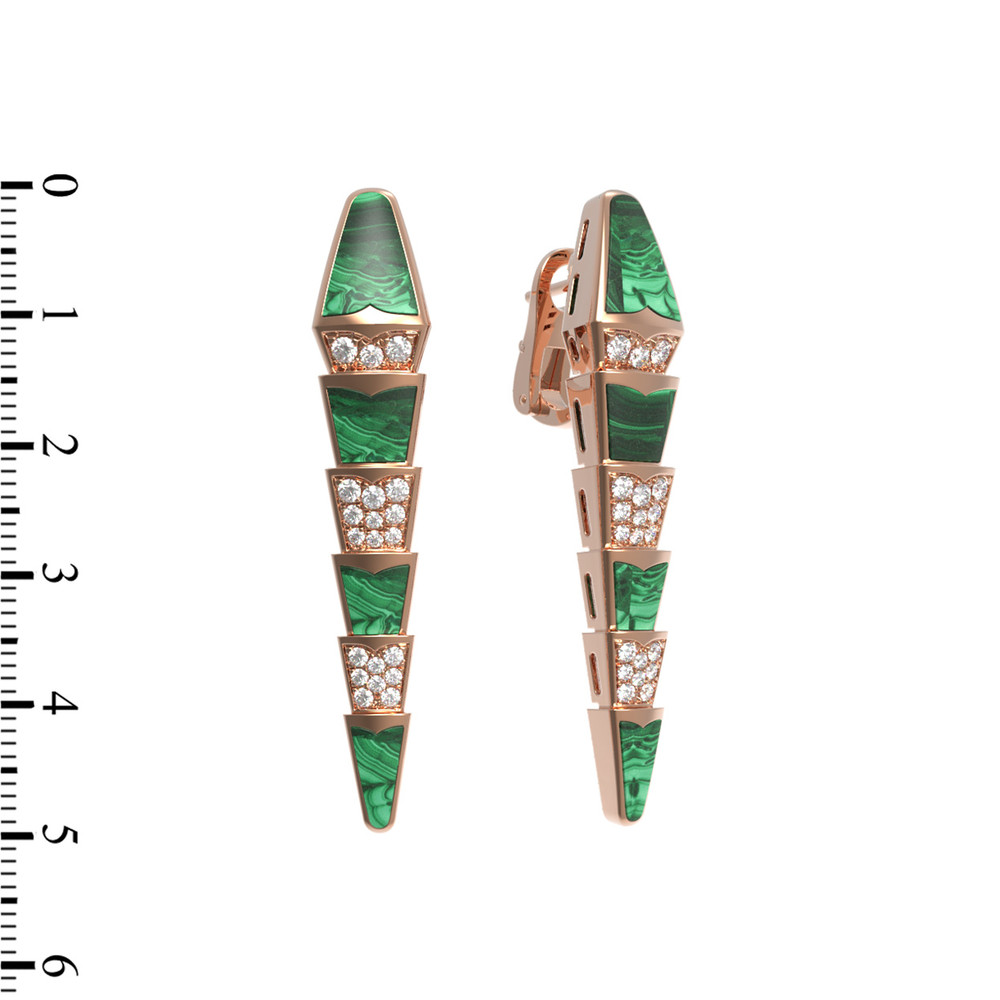 Серьги из золота c бриллиантами и малахитом