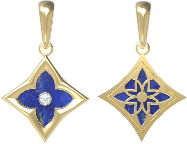 Подвеска из лимонного золота c бриллиантами и лазуритом