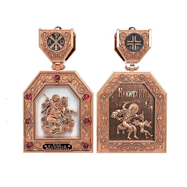 Образок из золота c эмаль и рубином