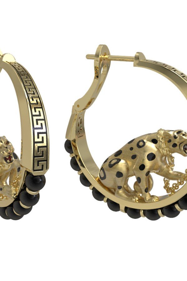 Серьги из лимонного золота c эмаль и ониксом