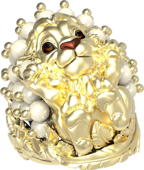 Кольцо из лимонного золота c эмалью и жемчугом