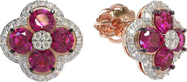 Серьги из золота c бриллиантами и рубином
